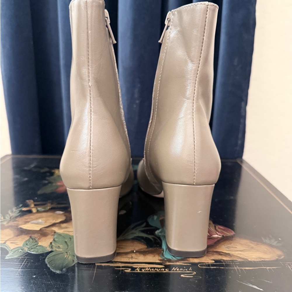 Club Monaco Taupe Leather Ankle Boots with Block Heel - Picture 6 of 9